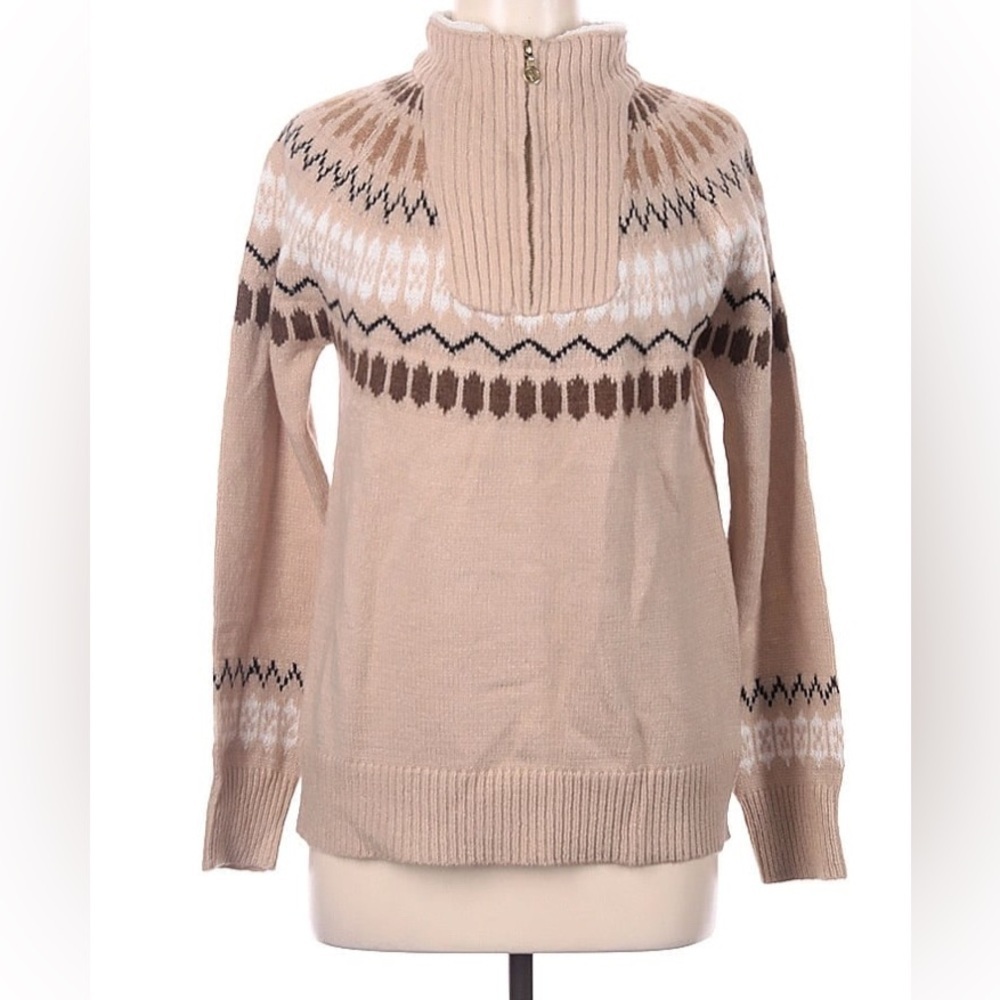 Adrienne Vittadini Beige Mock Neck 1/4 Zip Pullover Sweater - NWT